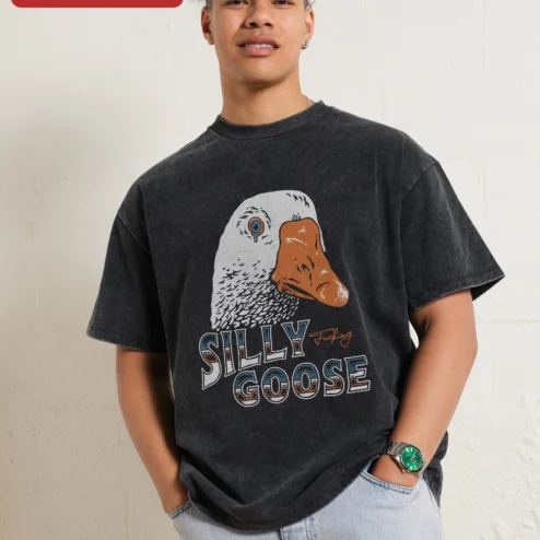 Silly Goose Graphic Tee Vintage Acid Wash Crying Bird Shirt for Men