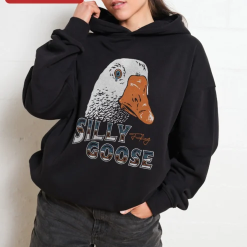 Silly Goose Hoodie Funny Crying Duck Graphic Sweatshirt Retro Distressed Vintage Style Gift for Men Women Humor Lovers