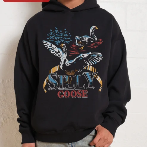 Silly Goose Hoodie Funny Retro Vintage Bird Graphic Pullover Gift for Men Women