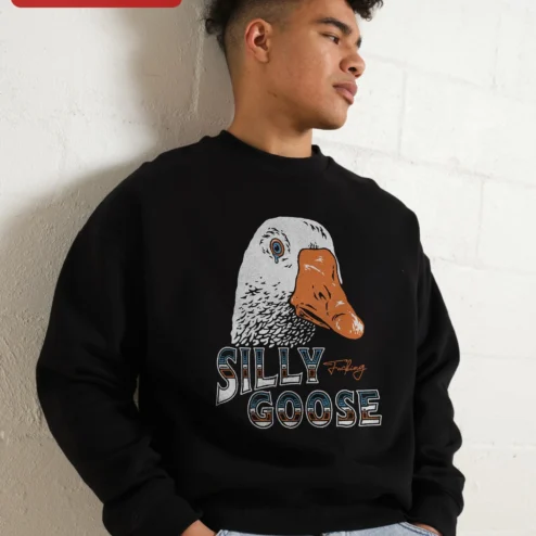Silly Goose Sweatshirt Funny Crying Goose Graphic Crewneck Gift for Women Men on a hanger, ready to ship from Chicago, Illinois