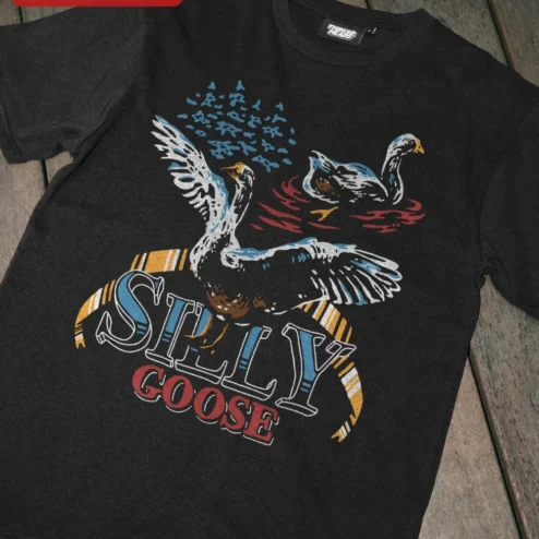 Silly Goose Tee Funny Animal Graphic T-Shirt Retro Vintage Distressed Gift for Parents Teachers on a hanger, ready to ship from Chicago, Illinois