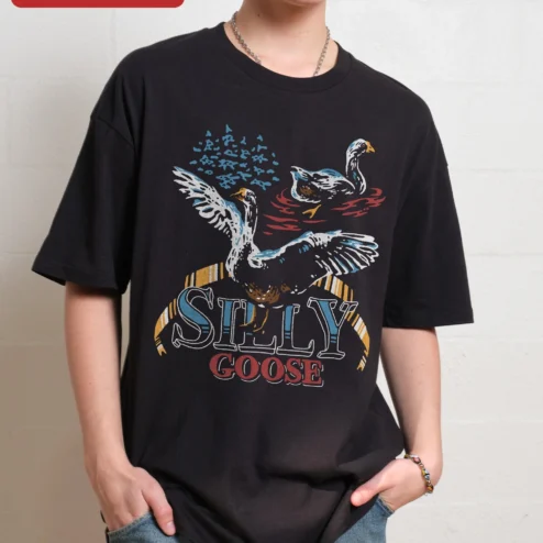 Customer in Chicago, Illinois wearing Silly Goose Tee Funny Animal Graphic T-Shirt Retro Vintage Distressed Gift for Parents Teachers