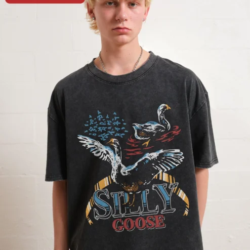 Silly Goose Vintage Retro Graphic Tee Acid Wash Funny Bird Shirt Gift for Gen Z Teens
