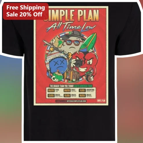 Simple Plan All Time Low Vintage Tour Poster Graphic Tee Pop Punk Band Shirt