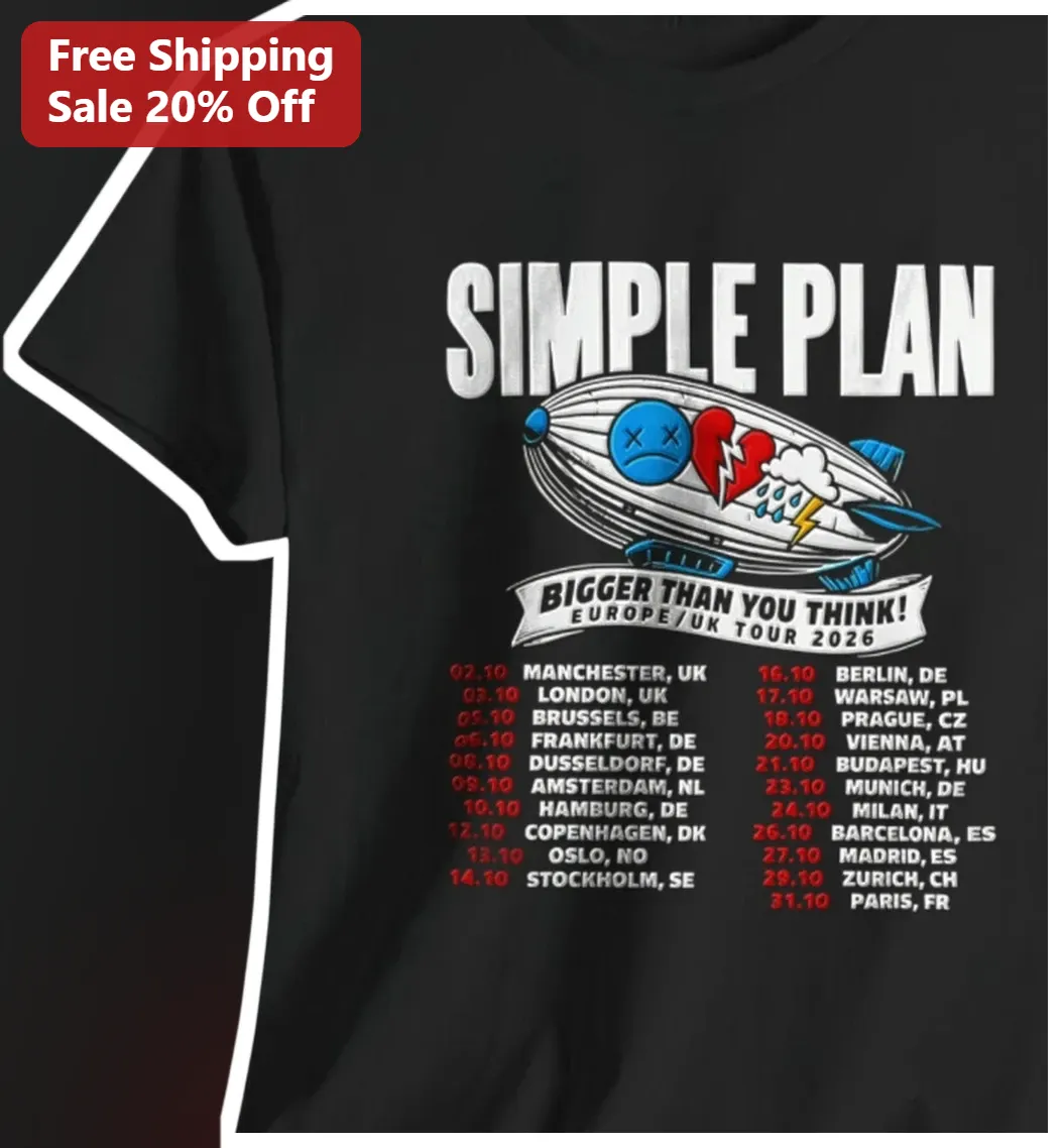 Simple Plan Bigger Than You Think Tour 2026 Europe UK Tee Pop Punk Band Merch