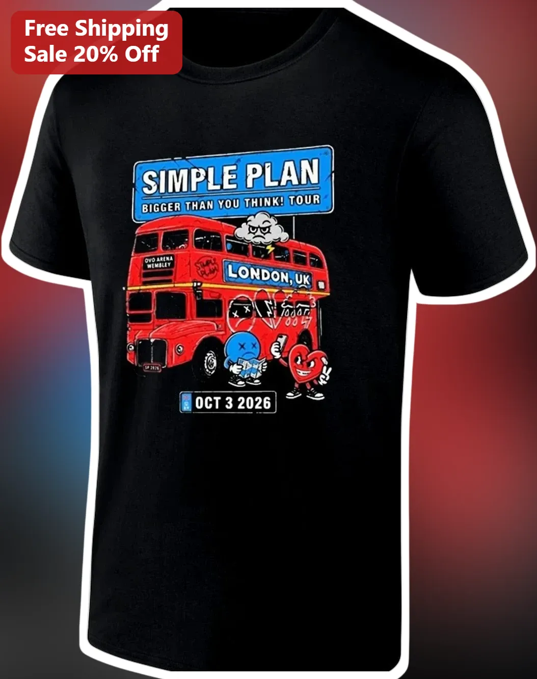 Simple Plan Bigger Than You Think Tour Tee Pop Punk Band Graphic Shirt