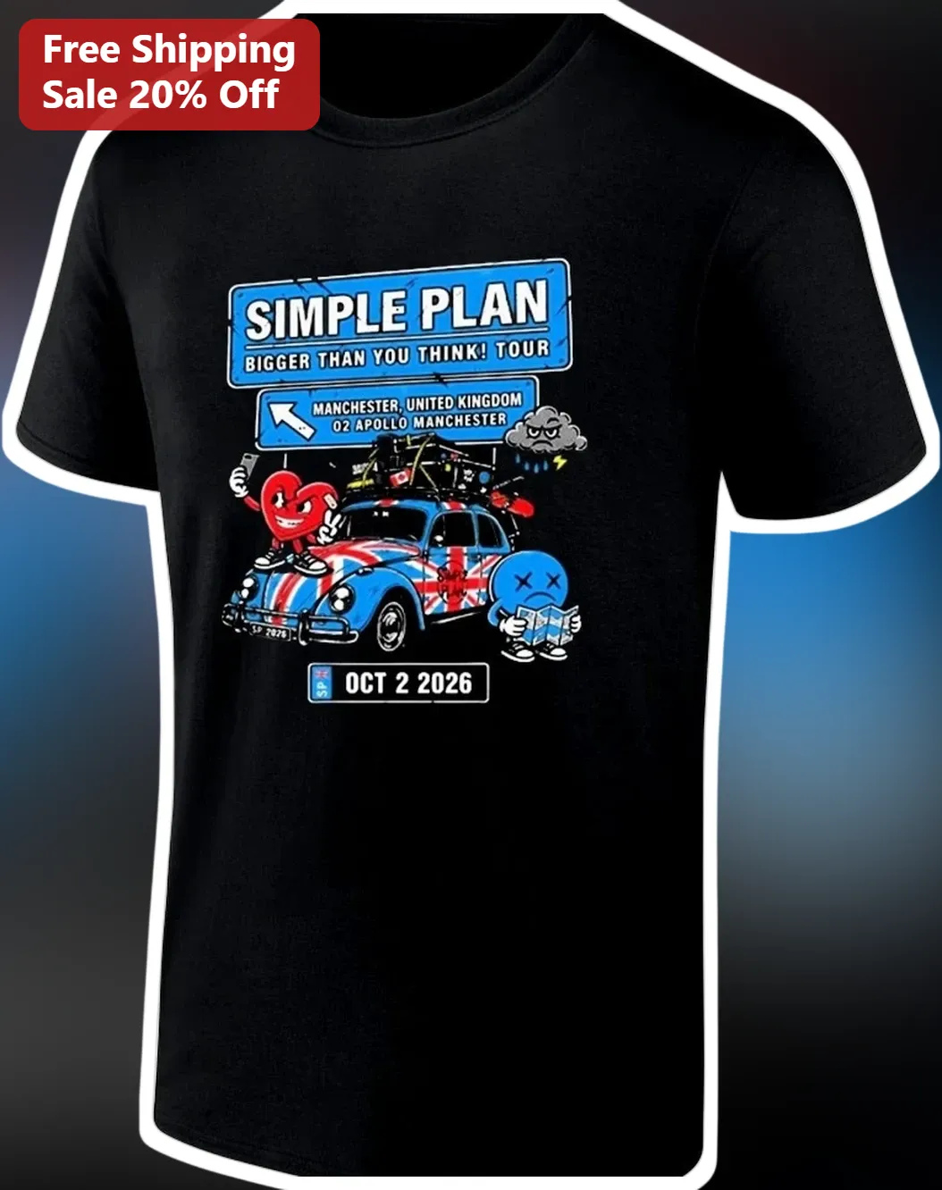Simple Plan Bigger Than You Think Tour Tee Pop Punk Band Merch Gift