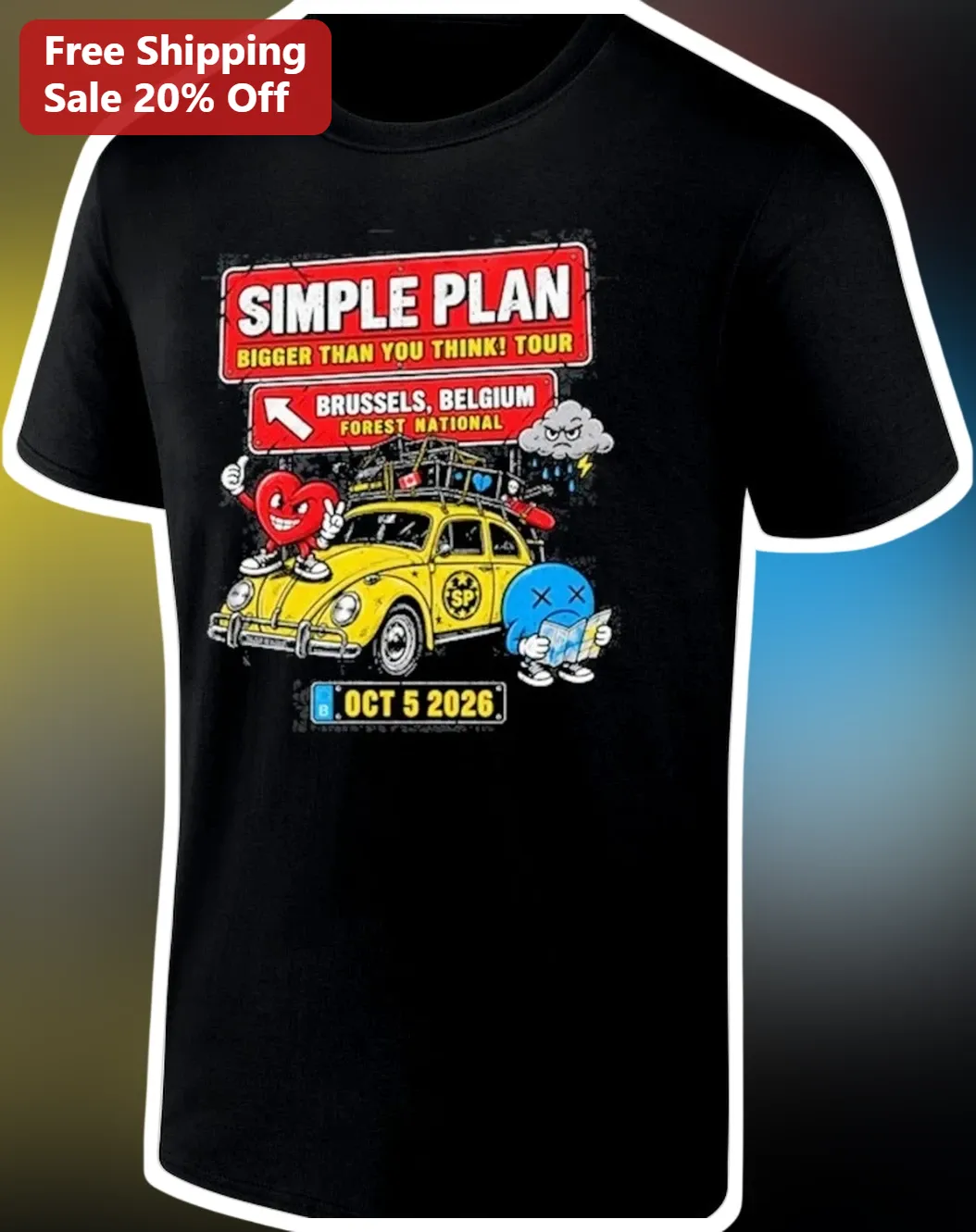 Simple Plan Bigger Than You Think Tour Tee Retro Pop Punk Band Merch Graphic T-Shirt
