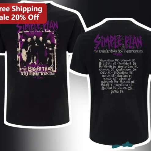 Simple Plan The Bigger Than You Think Tour 2026 Graphic Tee Pop Punk Band Merch