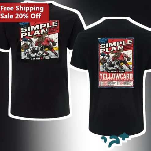 Simple Plan Yellowcard Tour Vintage Hockey Graphic Tee Pop Punk Band Merch