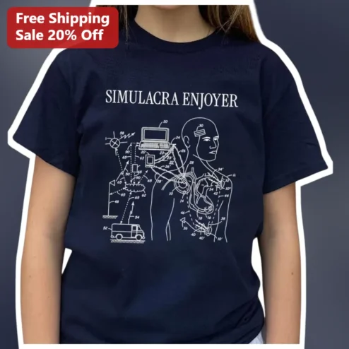 SIMULACRA ENJOYER Graphic Tee Simulation Theory Philosophy Shirt available at our Chicago, Illinois warehouse
