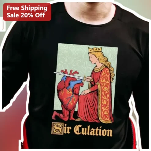 Sir Culation Tee Funny Heart Knight Pun Gothic Anatomical Heart Graphic T-Shirt for Math Teachers Dark Humor Lovers