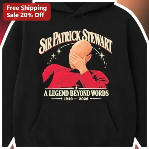 Sir Patrick Stewart A Legend Beyond Words Hoodie Star Trek Jean-Luc Picard Facepalm Graphic Pullover