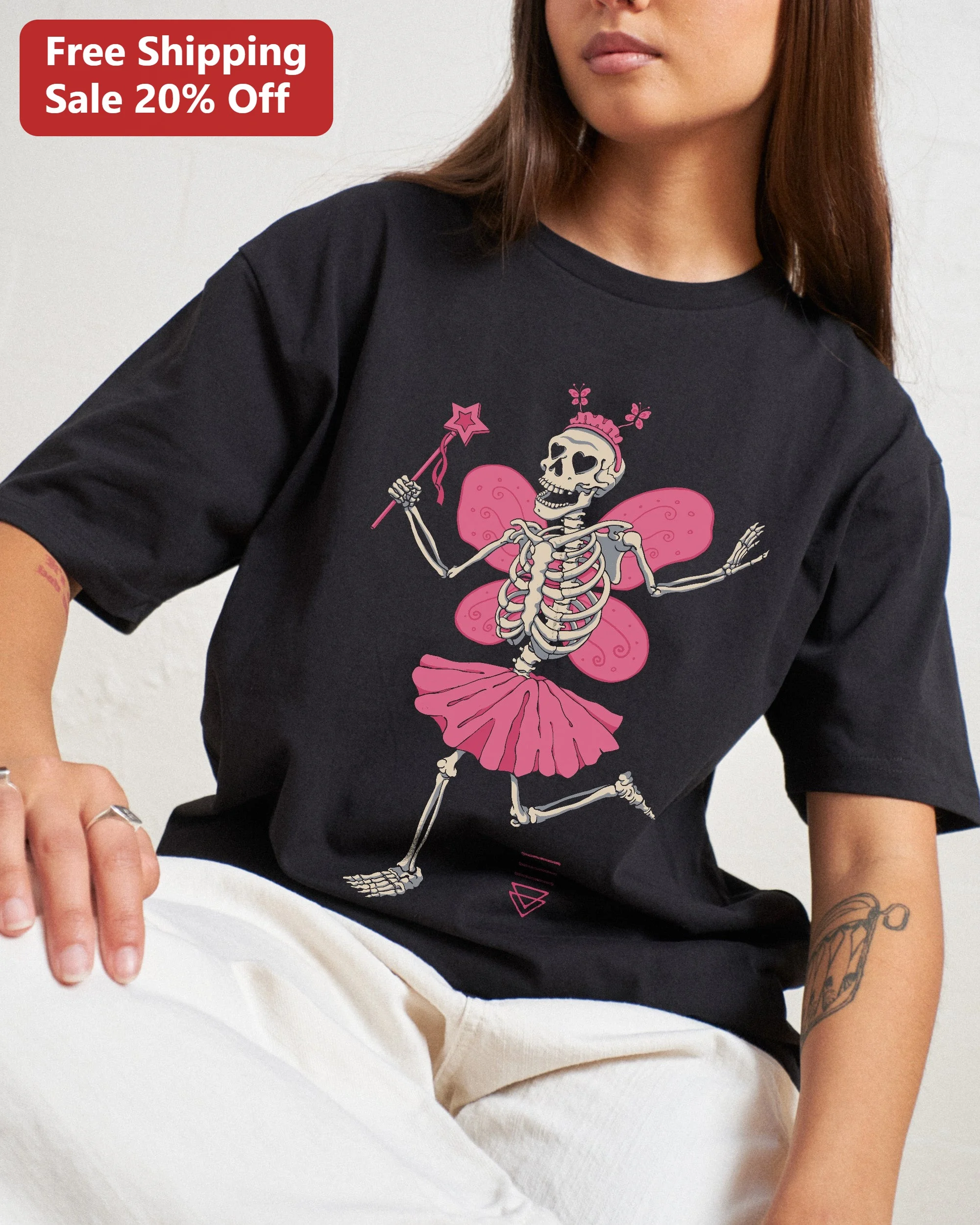 Skeleton Fairy Halloween Graphic Tee Cute Spooky Gothic Skull Wings Shirt for Women Men