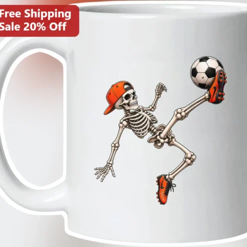 Skeleton Soccer Player Mug Halloween Bicycle Kick Funny Coffee Cup Gift for Soccer Fans