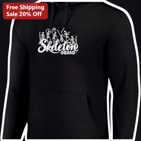 Skeleton Squad Hoodie Halloween Spooky Funny Dancing Bones Graphic Pullover for Men Women