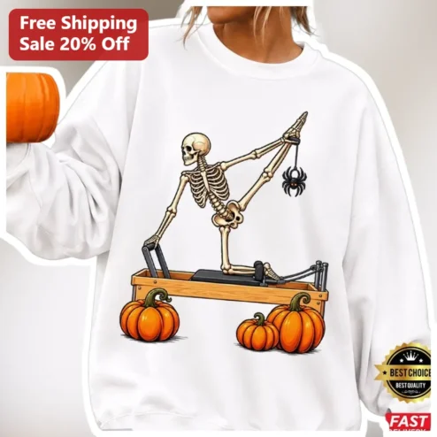 Skeleton Yoga Halloween Sweatshirt Funny Spooky Cute Yogi Gift Crewneck