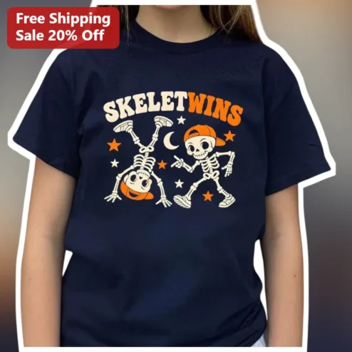 SKELETWINS Skeleton Twin Graphic Tee Halloween Matching Outfit for Kids