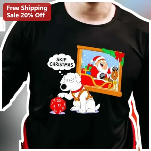 Skip Christmas Brian Griffin D20 Dice Tee Funny Anti-Holiday Gift for Tabletop RPG Fans