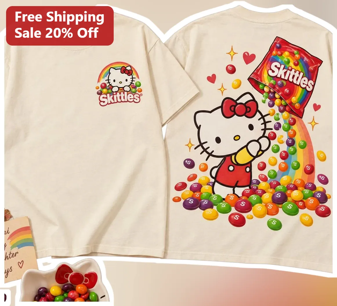 Skittles Hello Kitty Tee Kawaii Candy Graphic T-Shirt Gift for Women Men