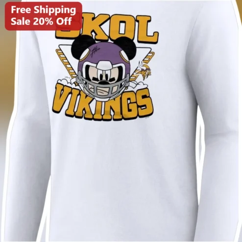SKOL VIKINGS Mickey Mouse Long Sleeve Tee Minnesota Vikings NFL Fan Gear Gift