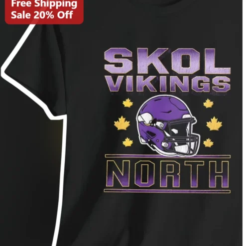Skol Vikings North Tee Minnesota Football Fan Shirt Purple Helmet Maple Leaf Design