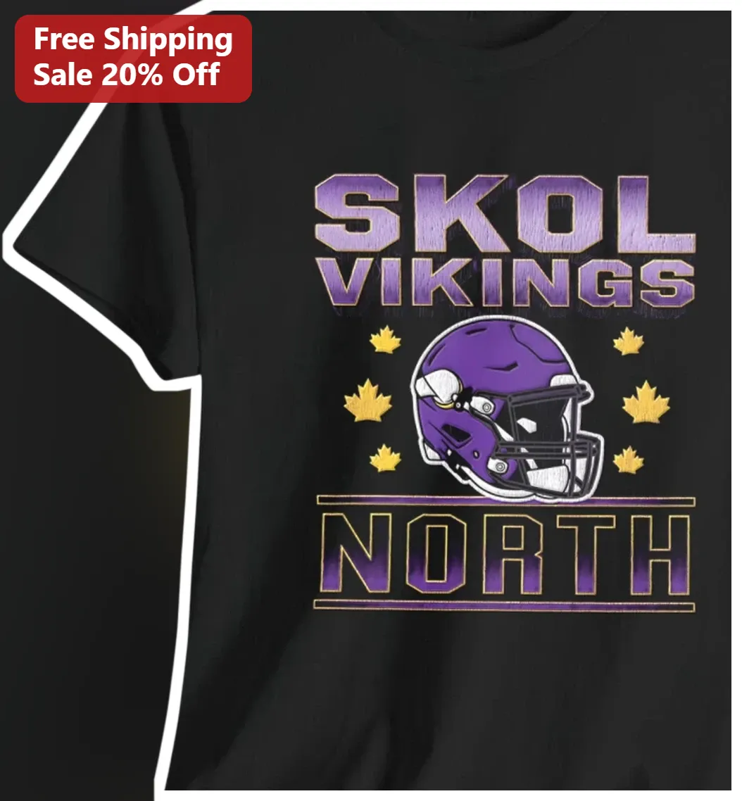 Skol Vikings North Tee Minnesota Football Fan Shirt Purple Helmet Maple Leaf Design