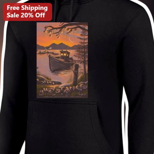 Skystangs Hoodie Country Rock Band Merch Retro Concert Lake Sunset Graphic Pullover