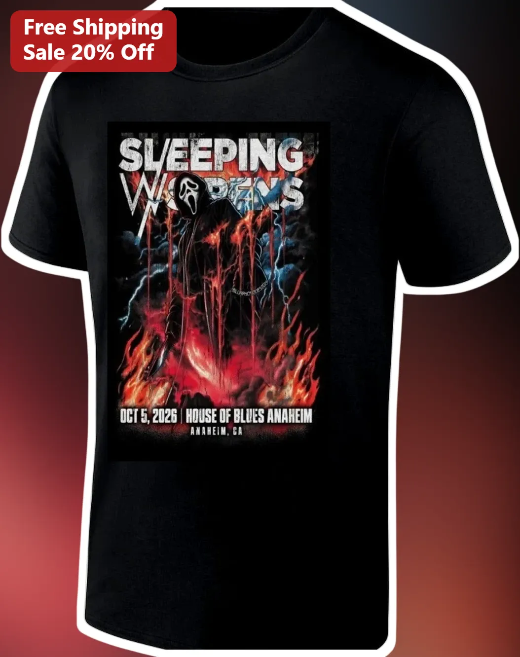 Sleeping With Sirens Ghostface Graphic Tee Horror Band Merch Shirt