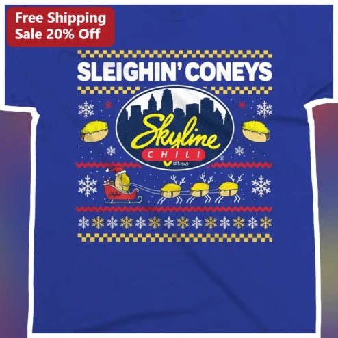 Sleighin' Coneys Skyline Chili Tee Funny Cincinnati Christmas Graphic Shirt Gift for Foodies