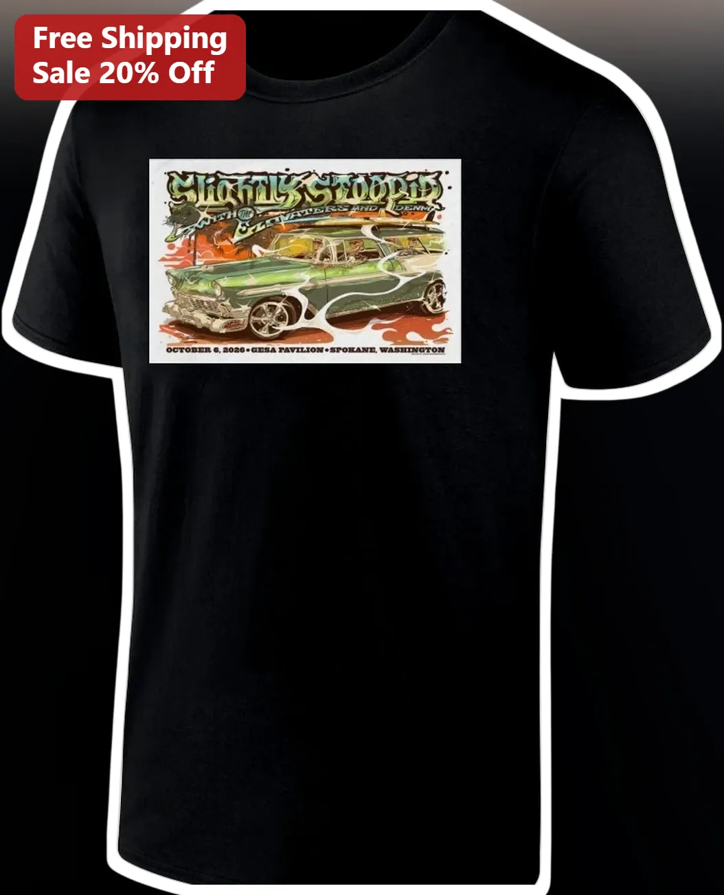 Slightly Stoopid With The Elevaters And Denmy Tee Vintage Surf Car Graphic Shirt