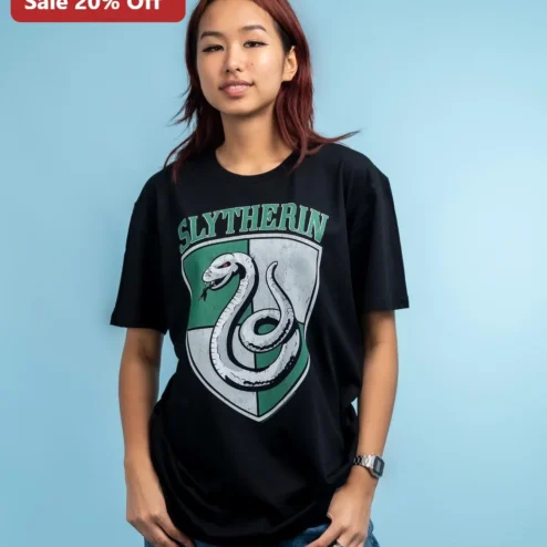 Slytherin House Crest Distressed Tee Harry Potter Fan Gift Vintage Snake Emblem Shirt