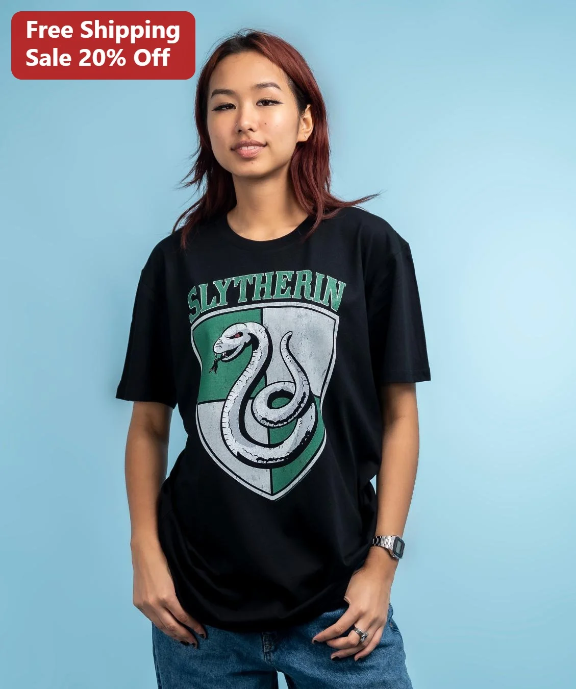 Slytherin House Crest Distressed Tee Harry Potter Fan Gift Vintage Snake Emblem Shirt