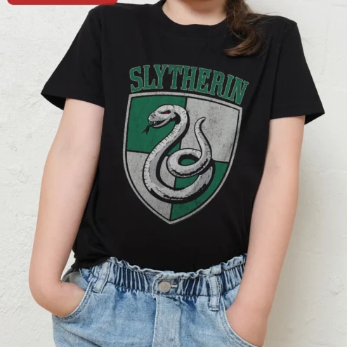 Slytherin House Crest Tee Harry Potter Hogwarts Snake Emblem Graphic Shirt for Kids