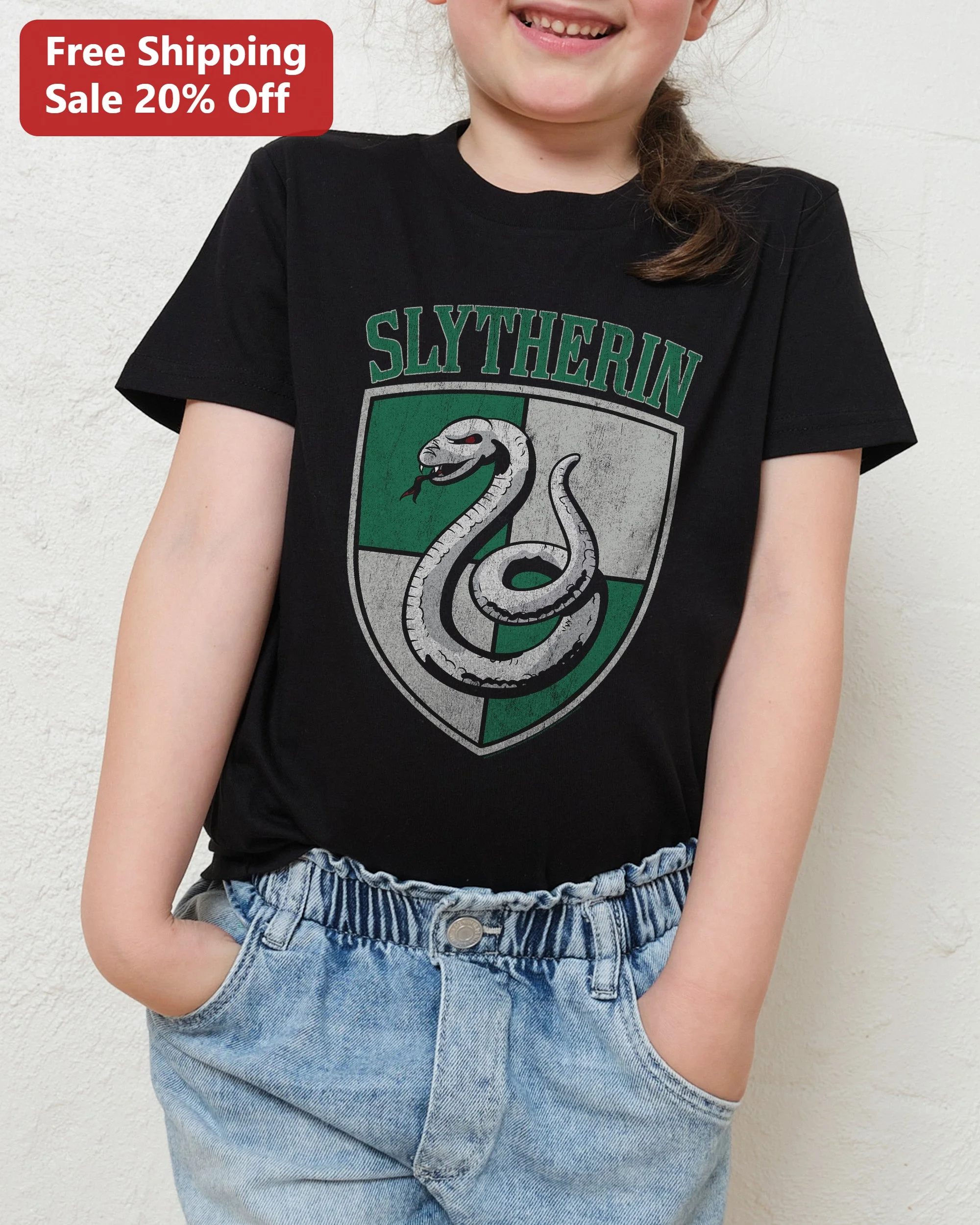 Slytherin House Crest Tee Harry Potter Hogwarts Snake Emblem Graphic Shirt for Kids