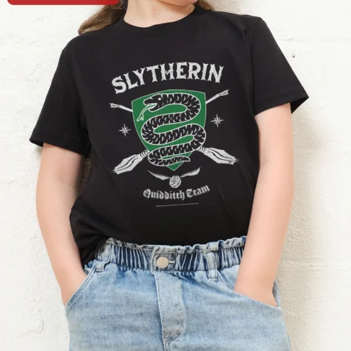Slytherin Quidditch Team Tee Harry Potter Hogwarts House Crest Vintage Distressed Shirt for Kids and Fans