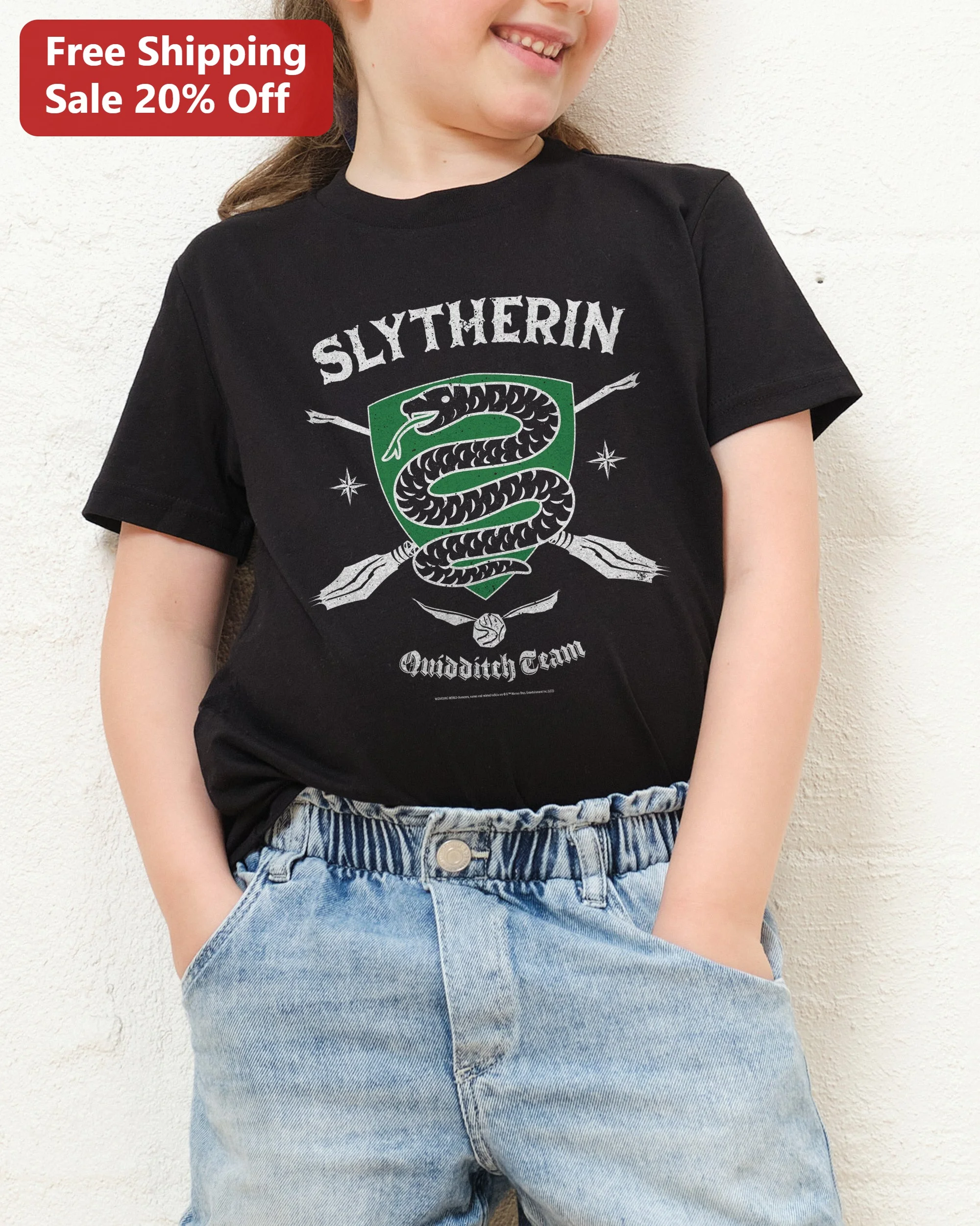 Slytherin Quidditch Team Tee Harry Potter Hogwarts House Crest Vintage Distressed Shirt for Kids and Fans