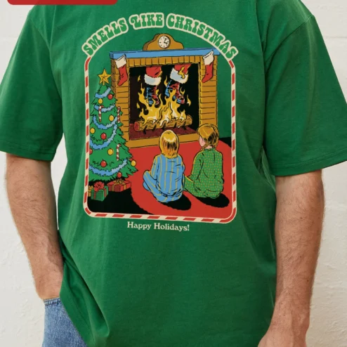 Smells Like Christmas Happy Holidays Tee Funny Retro Santa Stuck Chimney Graphic Shirt Holiday Gift