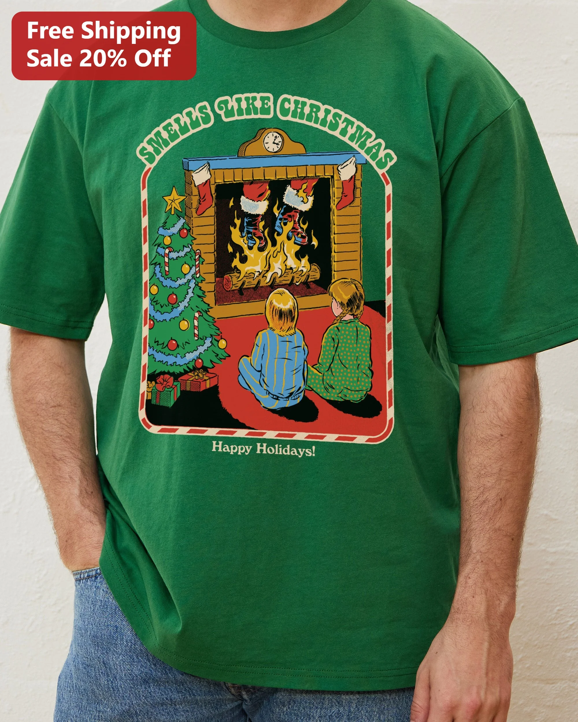 Smells Like Christmas Happy Holidays Tee Funny Retro Santa Stuck Chimney Graphic Shirt Holiday Gift