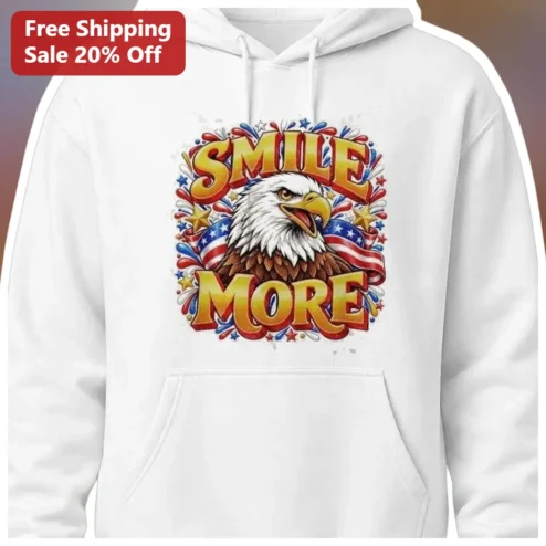 SMILE MORE Hoodie Patriotic American Eagle Design White Pullover Sweatshirt