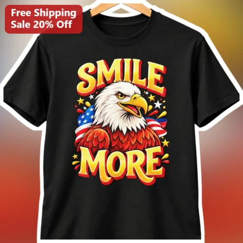 SMILE MORE Patriotic Bald Eagle American Flag Tee Black Cotton Vintage Rock Style Gift for Patriots Veterans