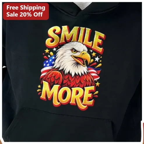 SMILE MORE Patriotic Eagle Hoodie Black Pullover with American Flag Design