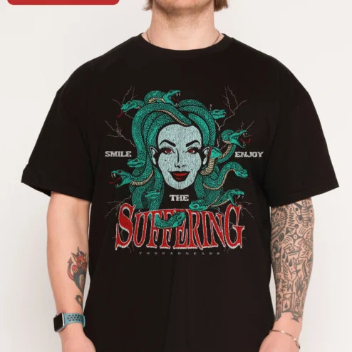 Smile The Suffering Enjoy Medusa Gothic Horror Tee Dark Humor Mythology Shirt