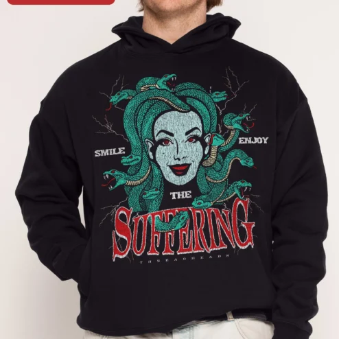 SMILE THE SUFFERING ENJOY Medusa Hoodie Dark Humor Gothic Mythology Apparel