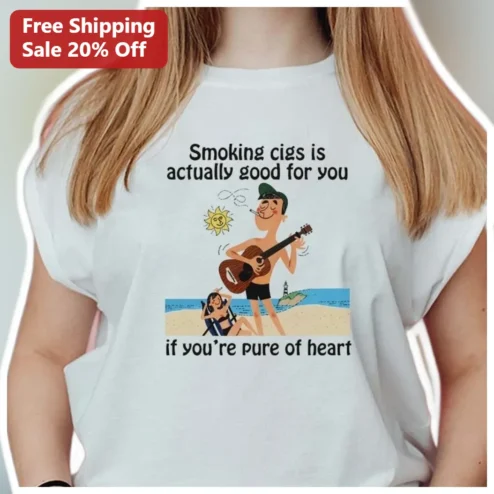 Smoking Cigs Is Actually Good For You If You're Pure Of Heart Funny Retro Cartoon Graphic Tee