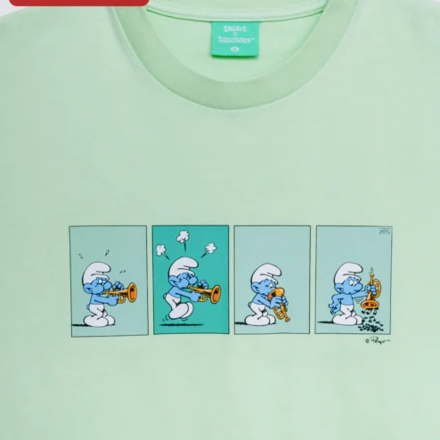 Smurf Tee Trumpet Comic Strip Vintage Cartoon Graphic T-Shirt for Adults