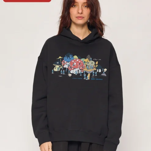 Smurfs Hoodie Since 1958 Vintage Cartoon Merch Retro Animation Apparel on a hanger, ready to ship from Chicago, Illinois