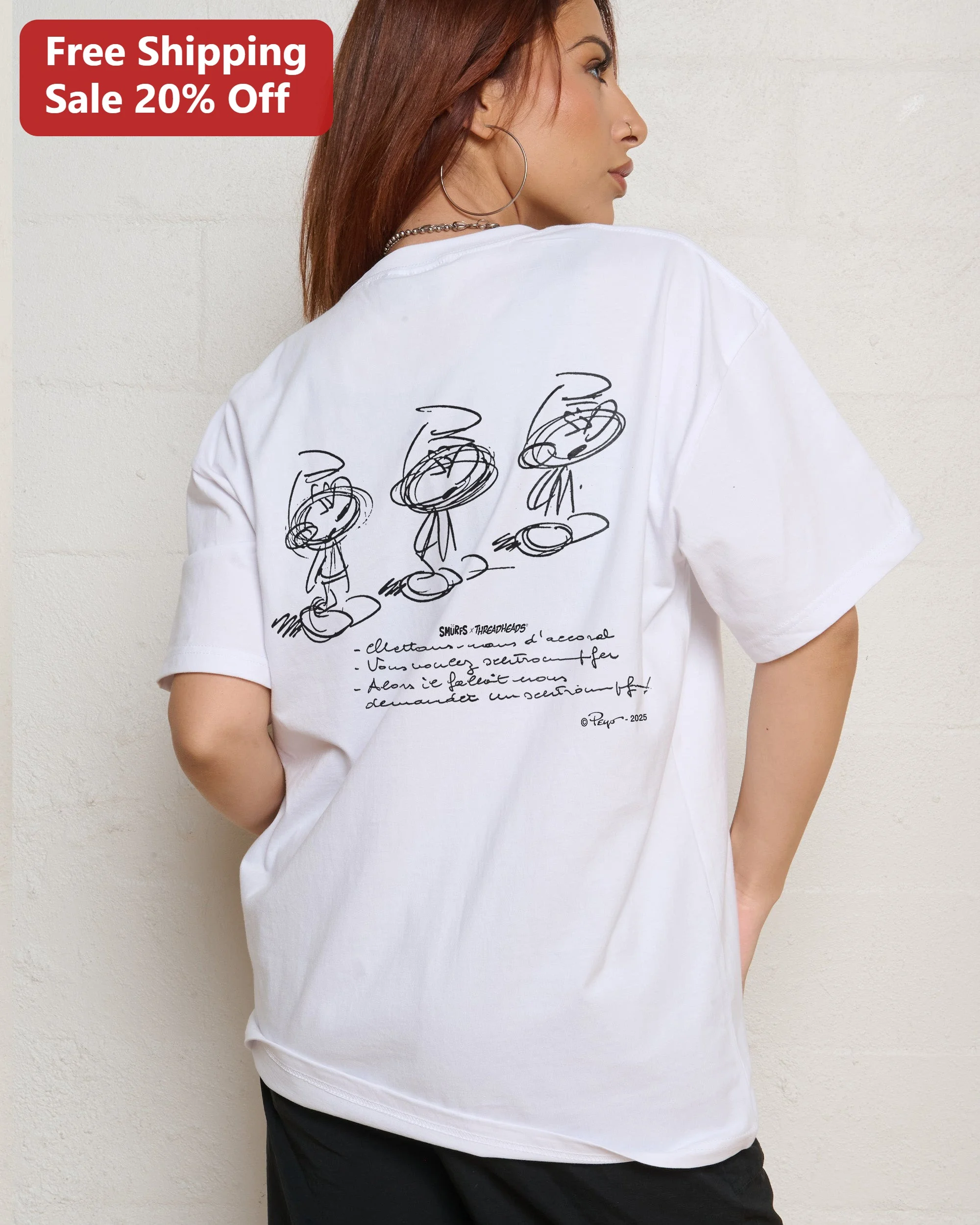 SMURFS x THREADHEADS Tee Smurfs Nostalgia Streetwear Graphic T-Shirt for Adults