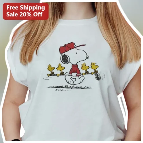Snoopy Baseball Tee Peanuts Charles Schulz Woodstock Cartoon Graphic T-Shirt for Men Women