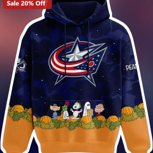 Snoopy Hoodie Halloween Peanuts Gang Columbus Blue Jackets NHL Fan Gear Camo Pullover